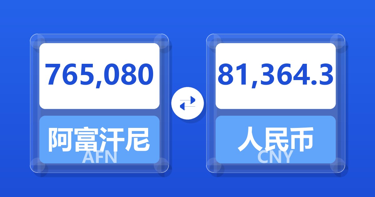 765,080阿富汗尼兑人民币