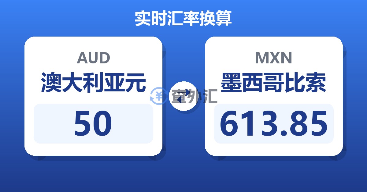 50澳大利亚元兑墨西哥比索