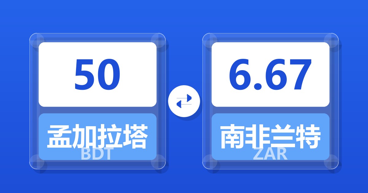 50孟加拉塔卡兑南非兰特