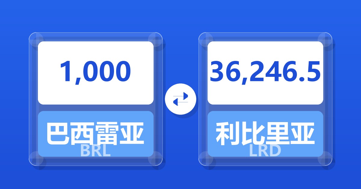1,000巴西雷亚尔兑利比里亚元
