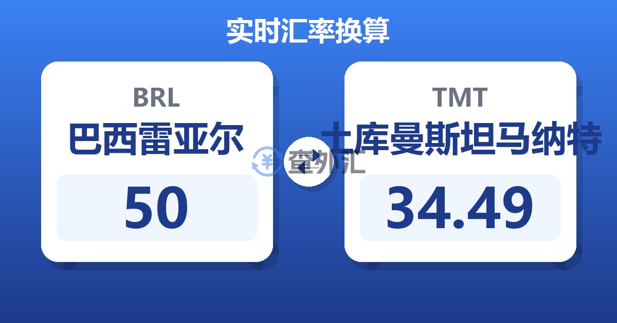 50巴西雷亚尔兑土库曼斯坦马纳特