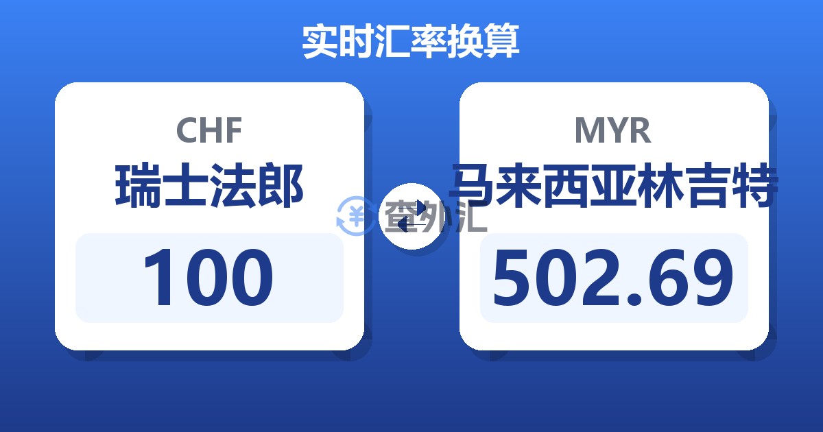 100瑞士法郎兑马来西亚林吉特