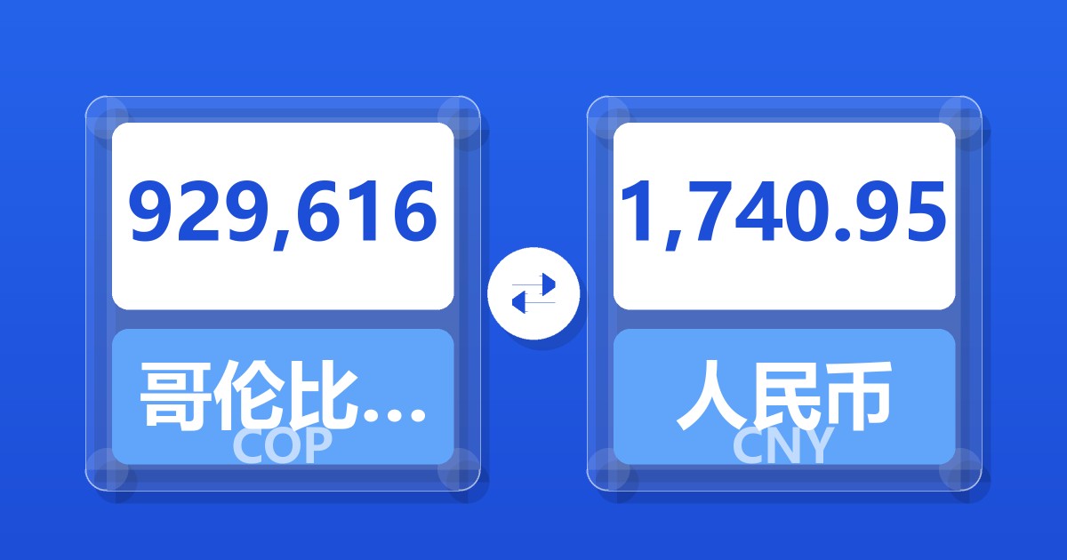 929,616哥伦比亚比索兑人民币