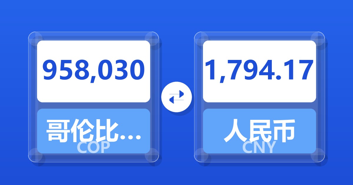 958,030哥伦比亚比索兑人民币
