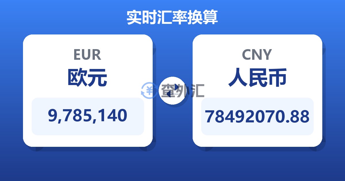 9,785,140欧元兑人民币