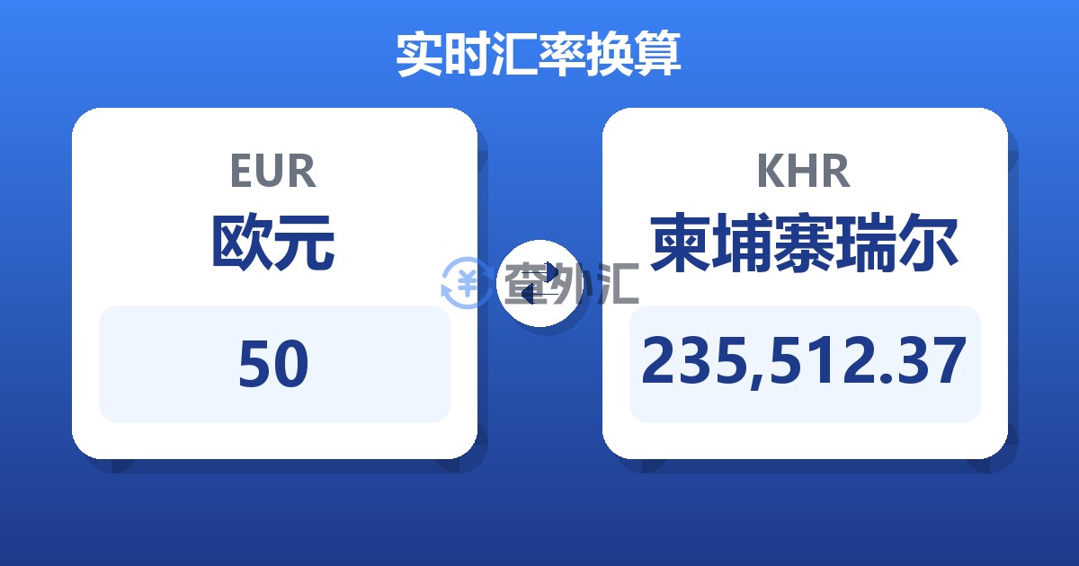 50欧元兑柬埔寨瑞尔