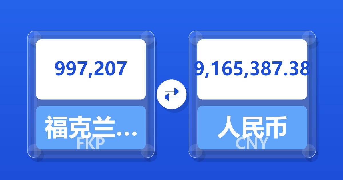 997,207福克兰群岛镑兑人民币