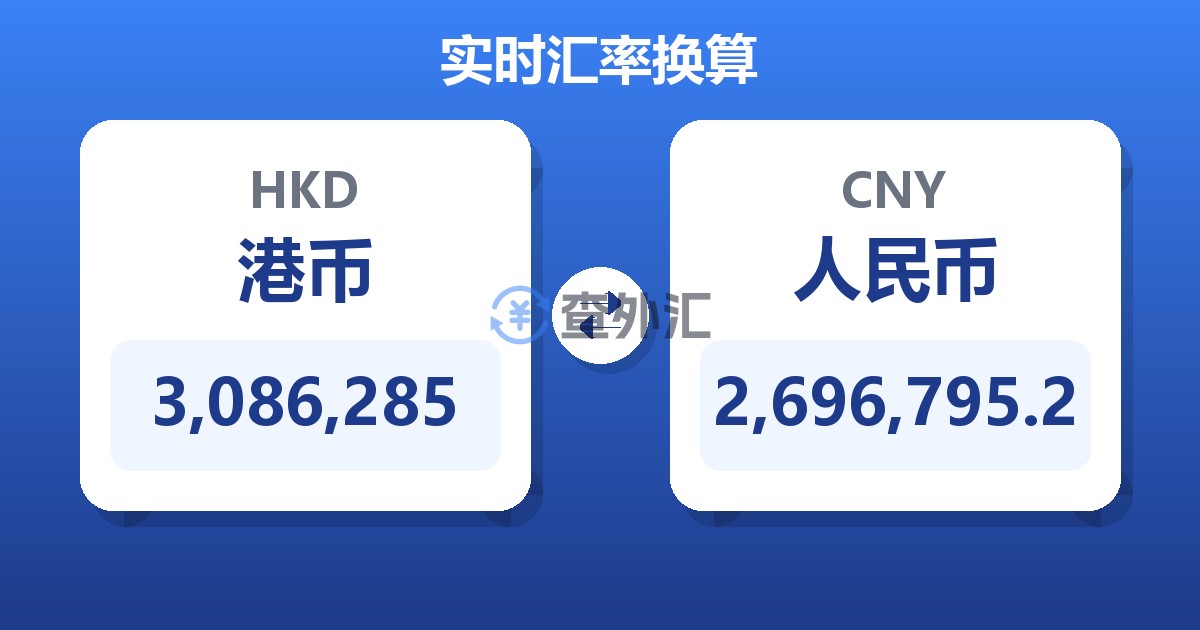 3,086,285港币兑人民币