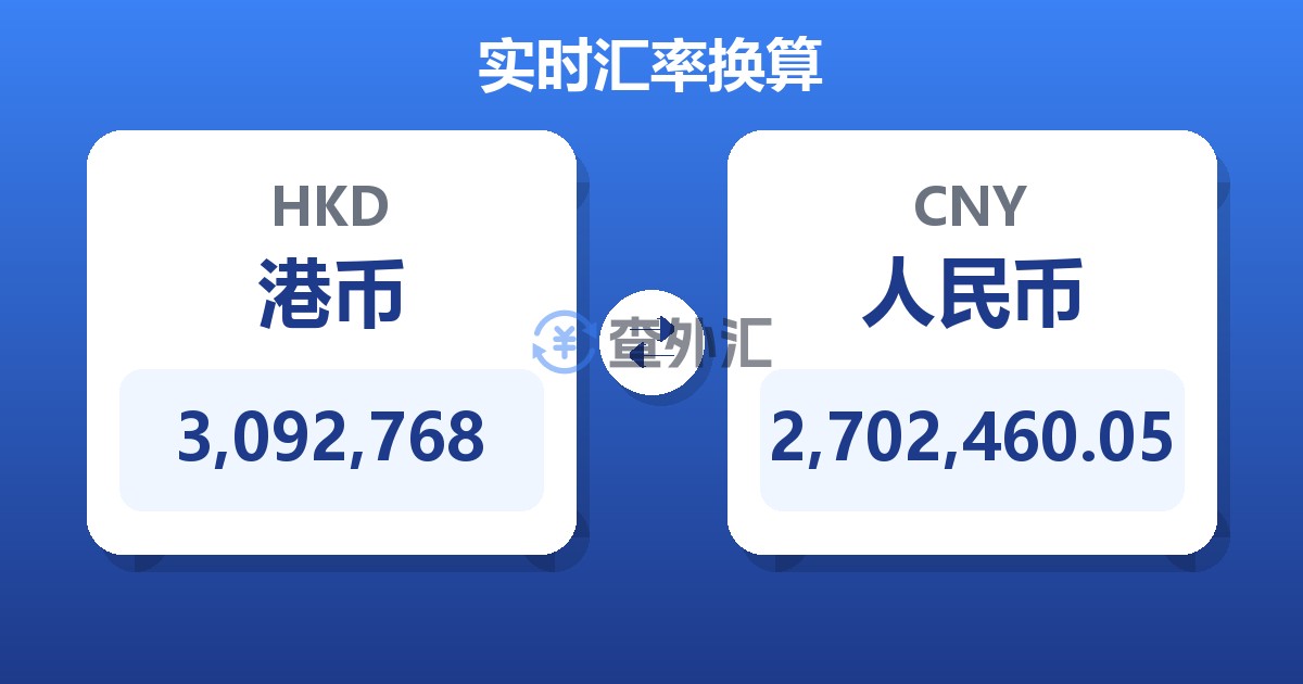 3,092,768港币兑人民币