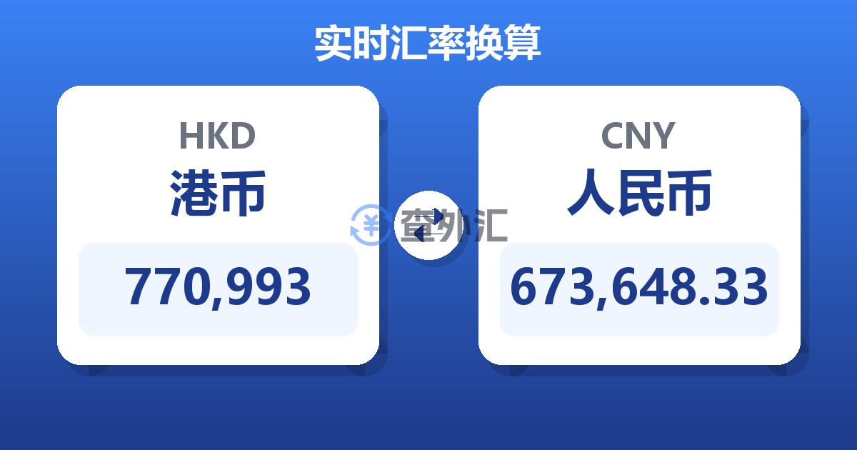 770,993港币兑人民币