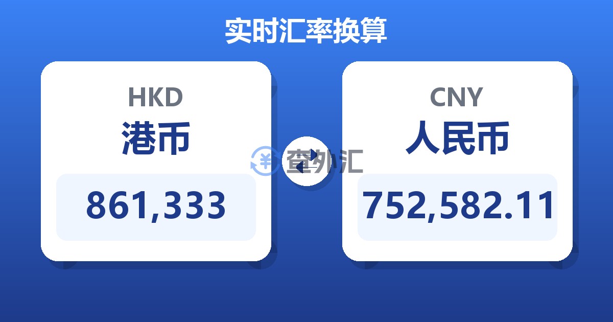 861,333港币兑人民币