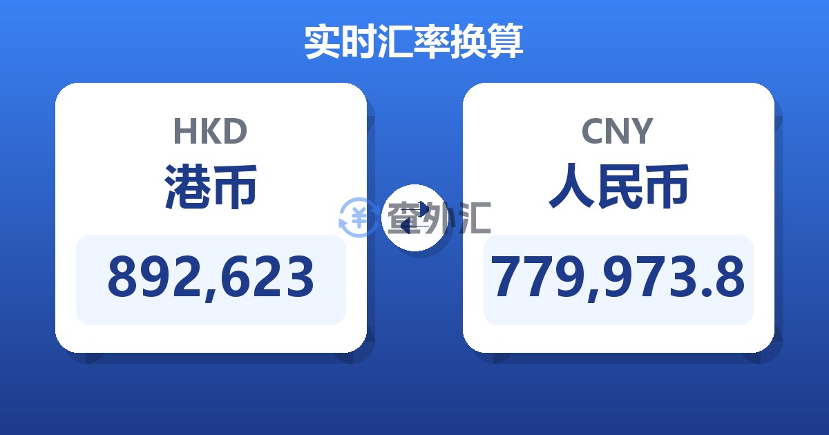 892,623港币兑人民币