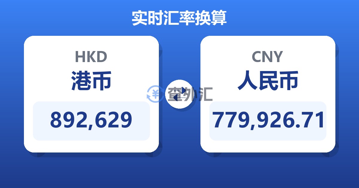892,629港币兑人民币