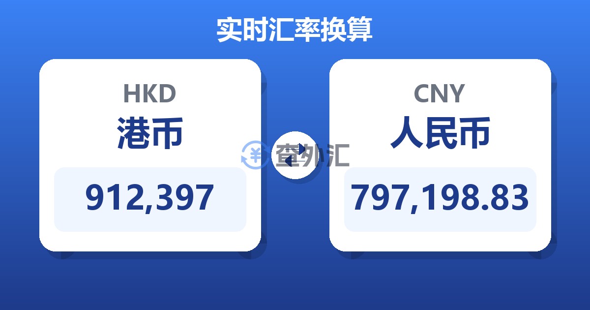 912,397港币兑人民币