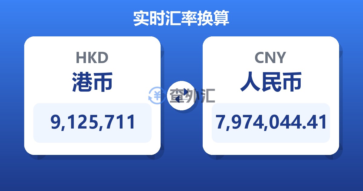 9,125,711港币兑人民币