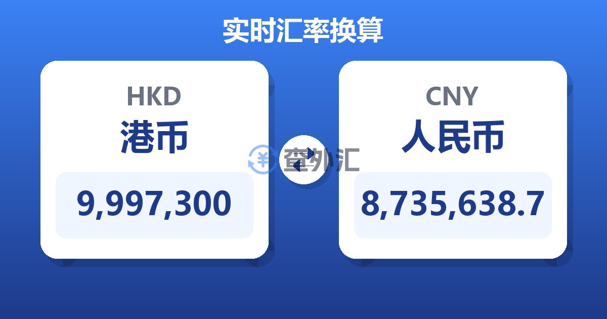 9,997,300港币兑人民币