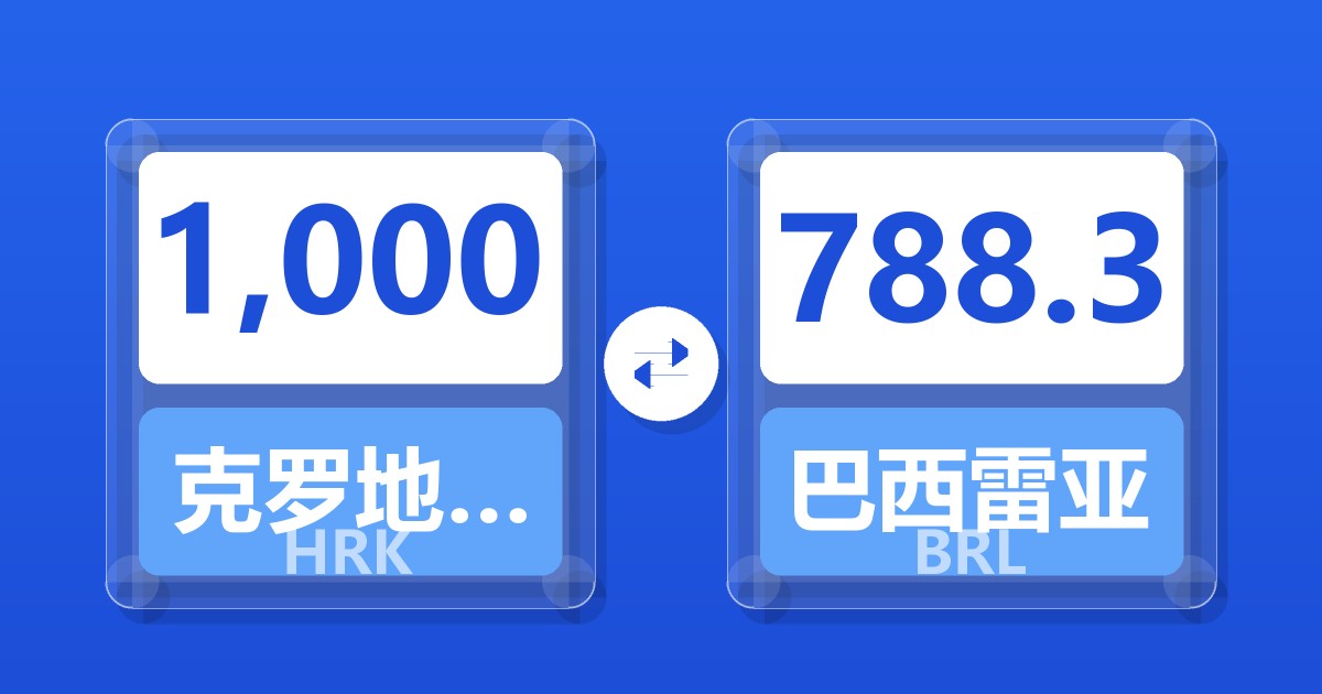 1,000克罗地亚库纳兑巴西雷亚尔