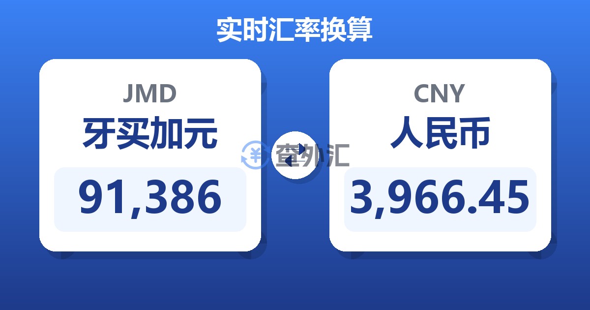 91,386牙买加元兑人民币