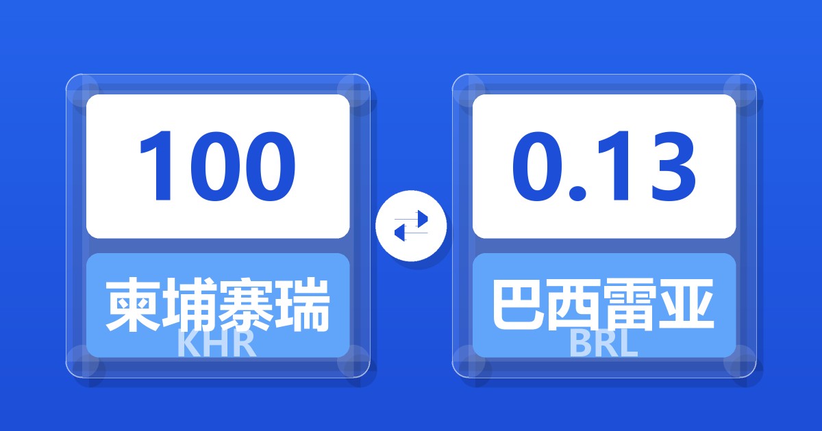 100柬埔寨瑞尔兑巴西雷亚尔