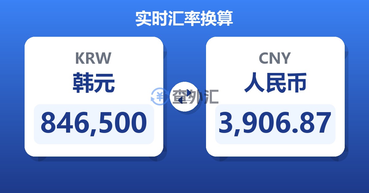846,500韩元兑人民币