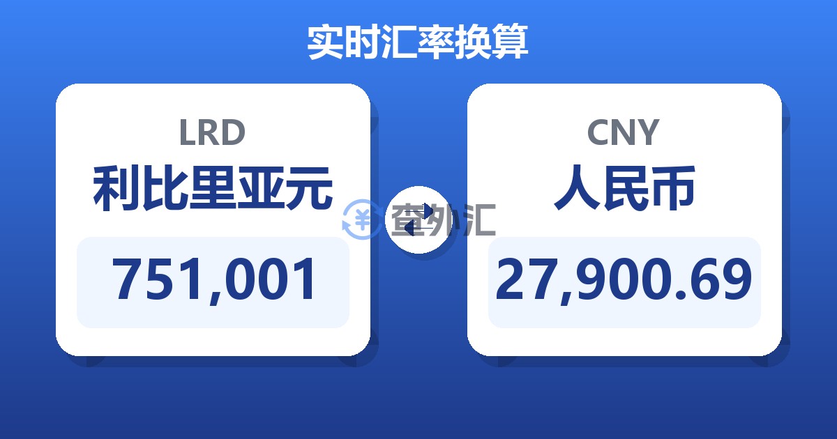 751,001利比里亚元兑人民币