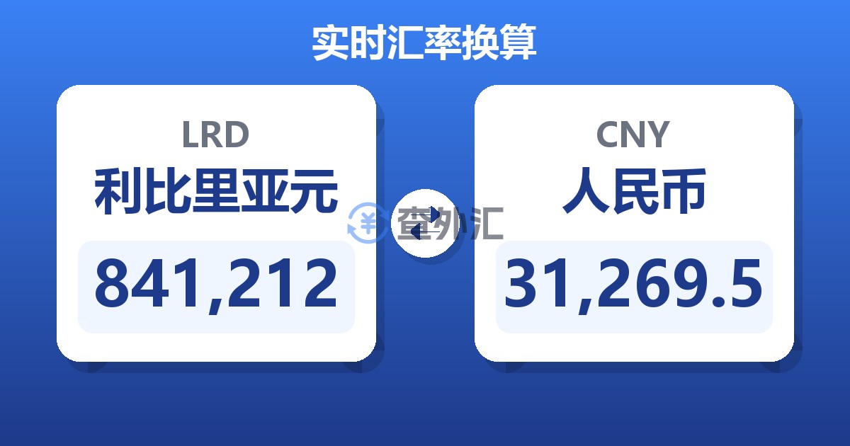 841,212利比里亚元兑人民币