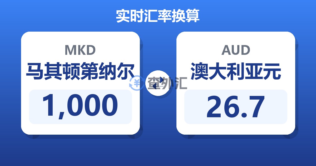 1,000马其顿第纳尔兑澳大利亚元