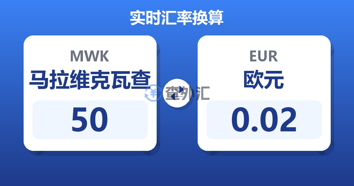 50马拉维克瓦查兑欧元