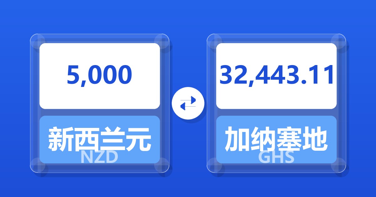 5,000新西兰元兑加纳塞地