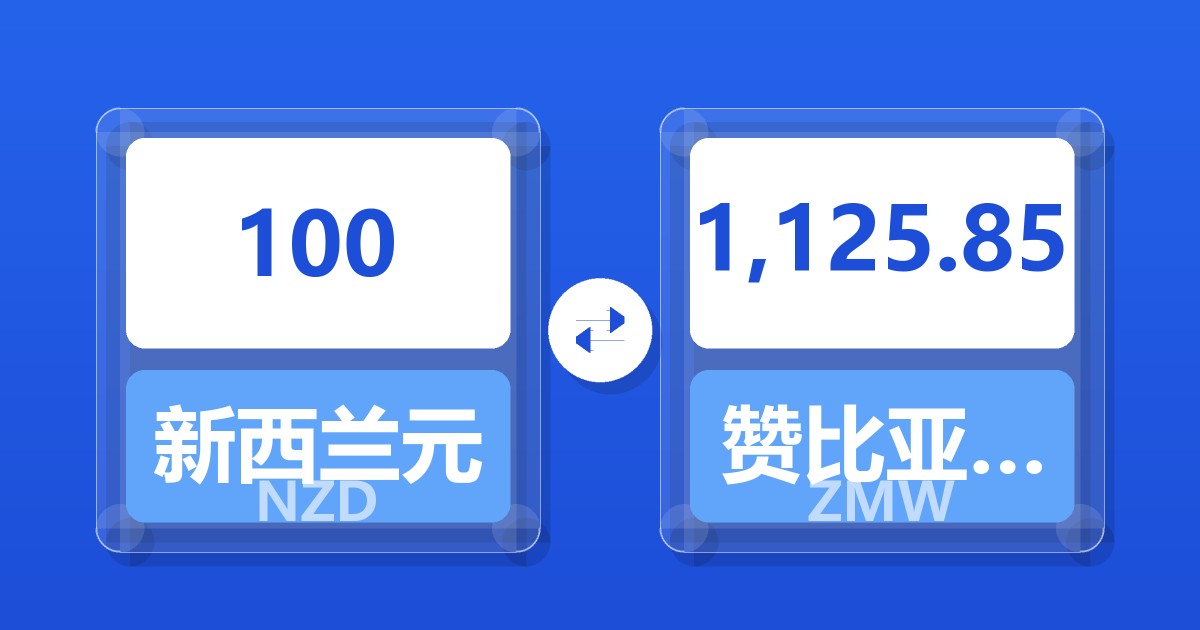 100新西兰元兑赞比亚克瓦查