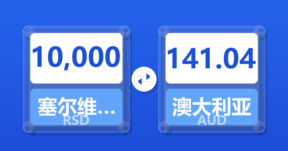 10,000塞尔维亚第纳尔兑澳大利亚元