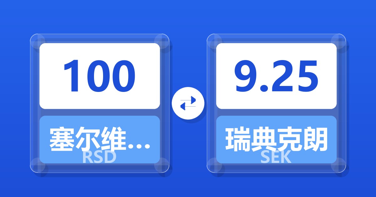 100塞尔维亚第纳尔兑瑞典克朗