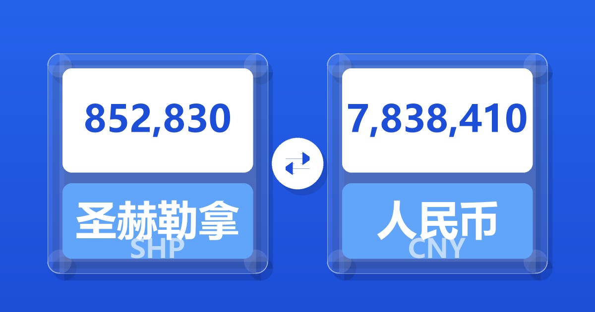 852,830圣赫勒拿镑兑人民币