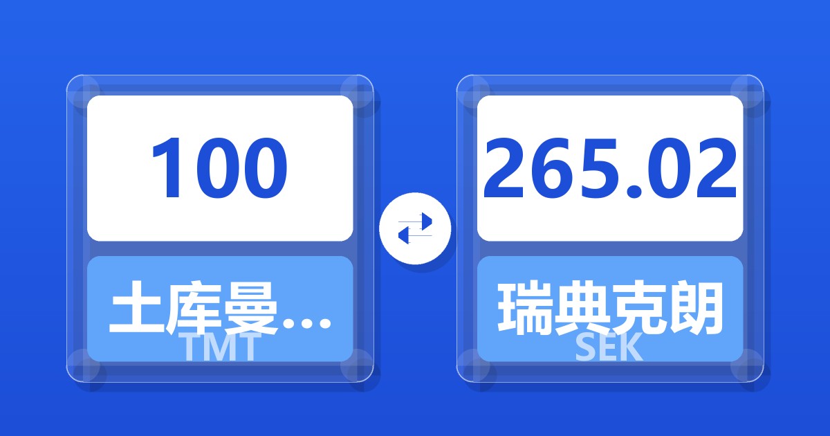 100土库曼斯坦马纳特兑瑞典克朗