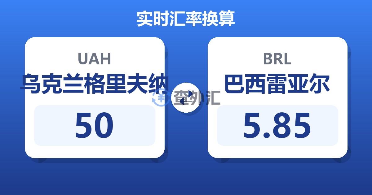 50乌克兰格里夫纳兑巴西雷亚尔