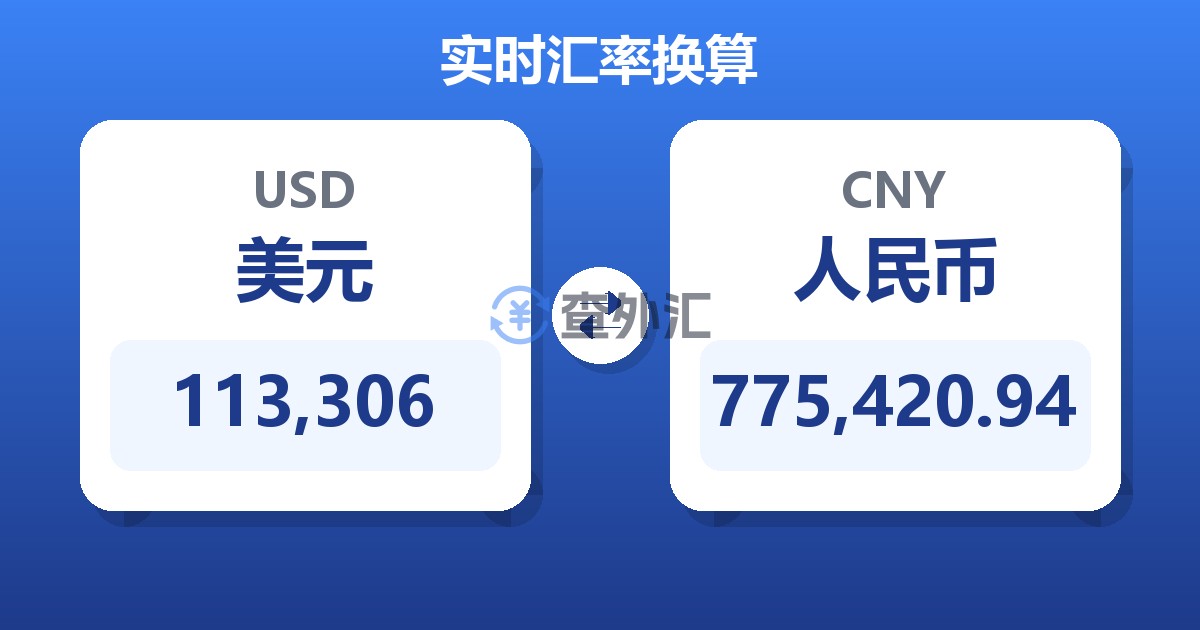 113,306美元兑人民币