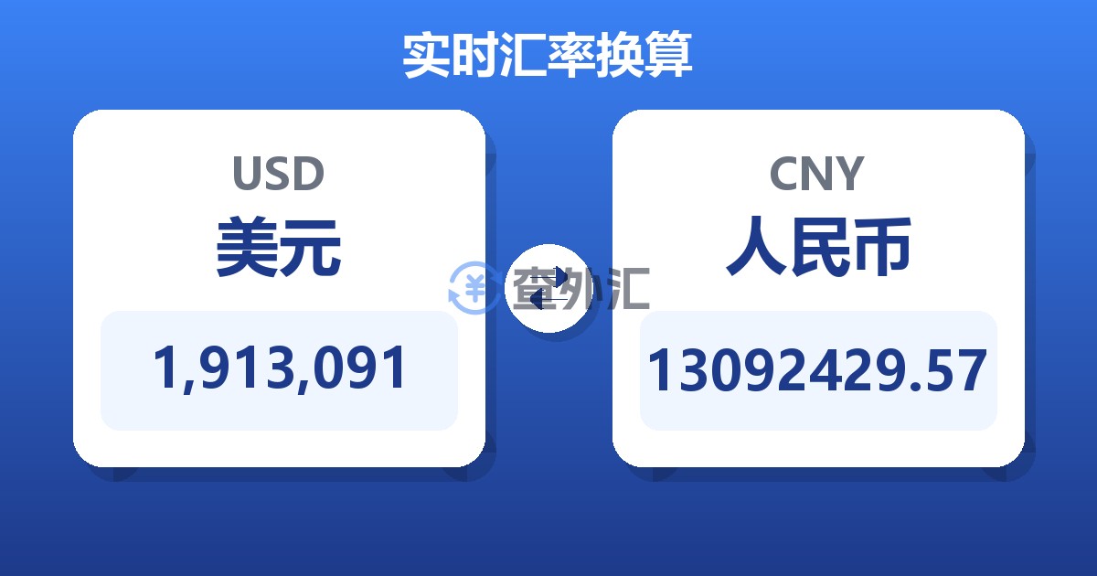 1,913,091美元兑人民币