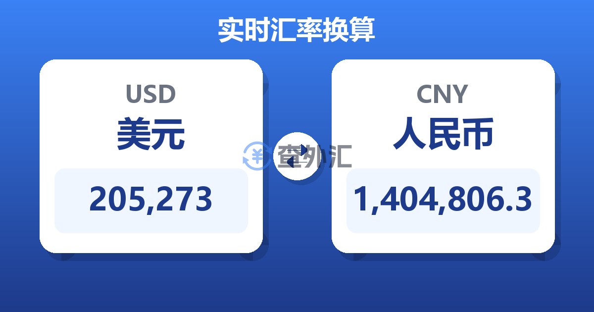 205,273美元兑人民币