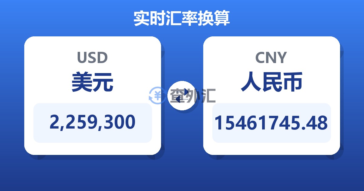 2,259,300美元兑人民币