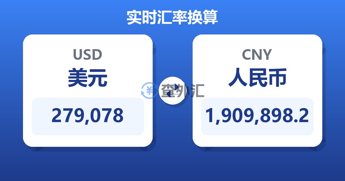 279,078美元兑人民币