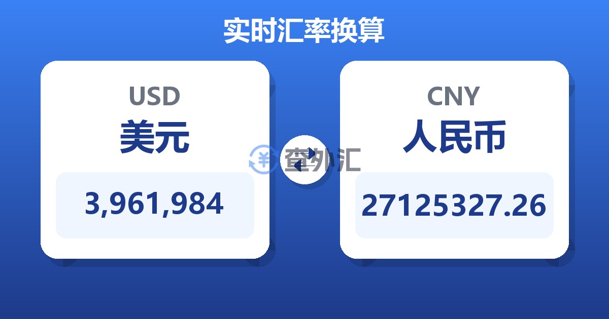 3,961,984美元兑人民币