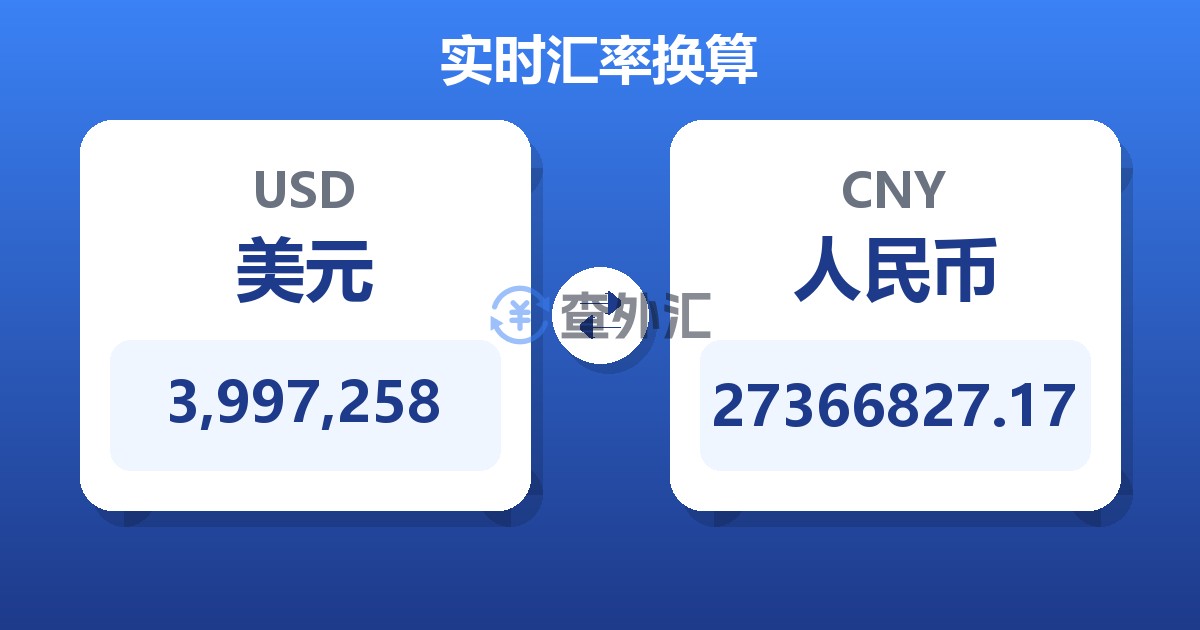 3,997,258美元兑人民币
