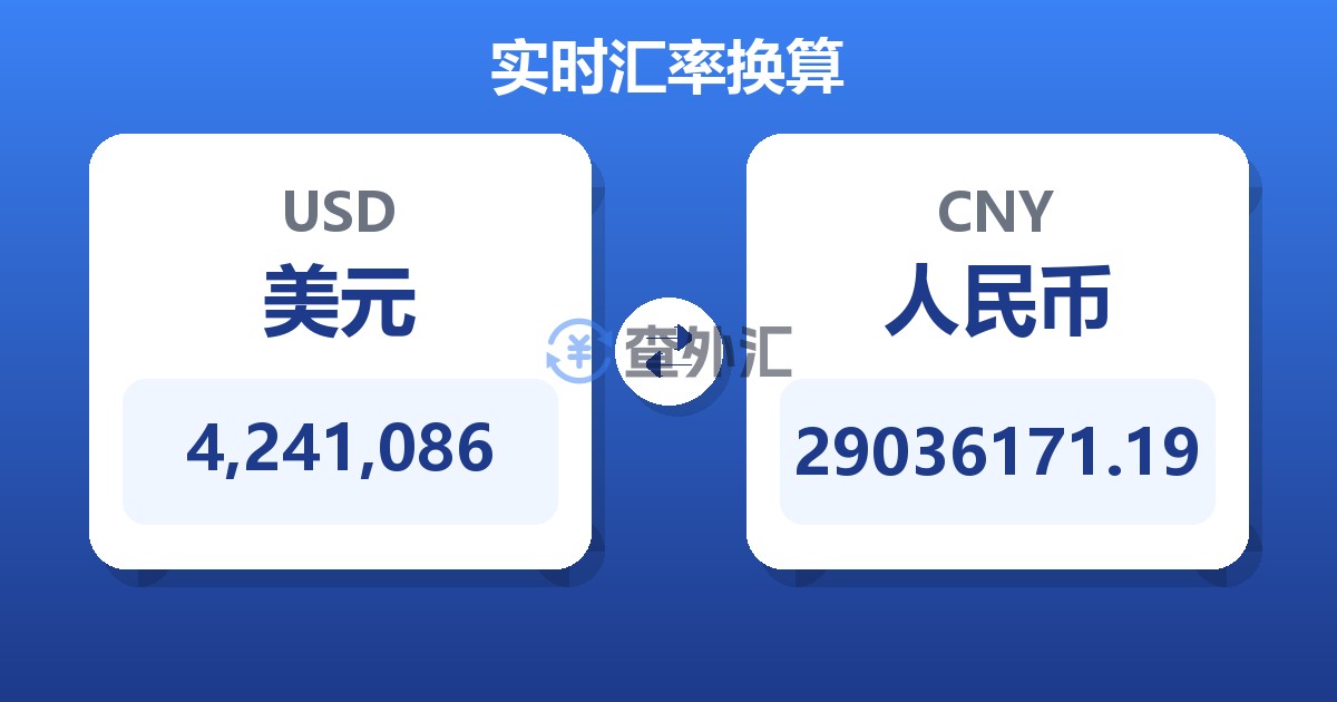 4,241,086美元兑人民币