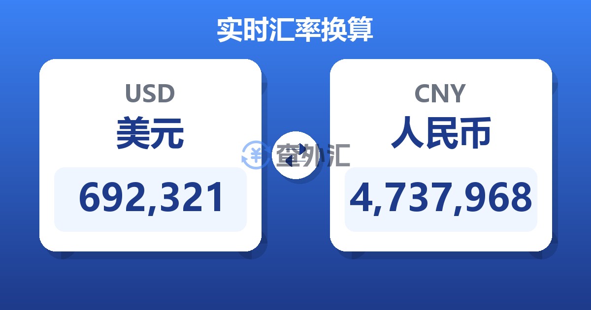 692,321美元兑人民币