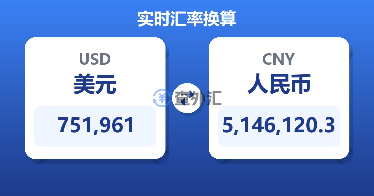 751,961美元兑人民币