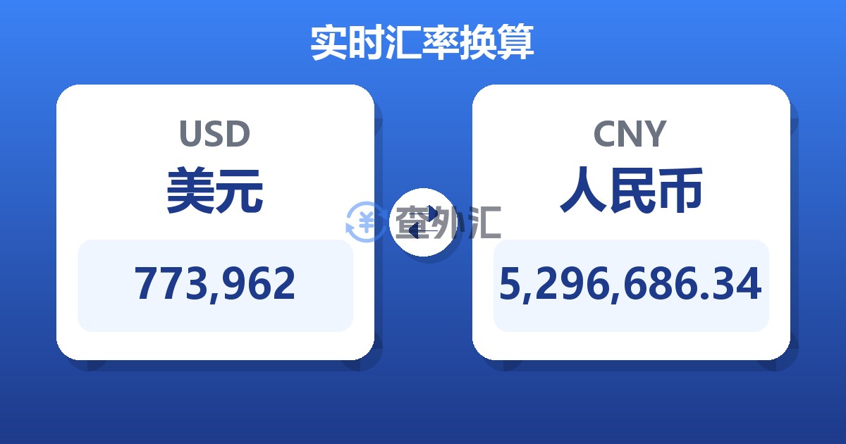 773,962美元兑人民币