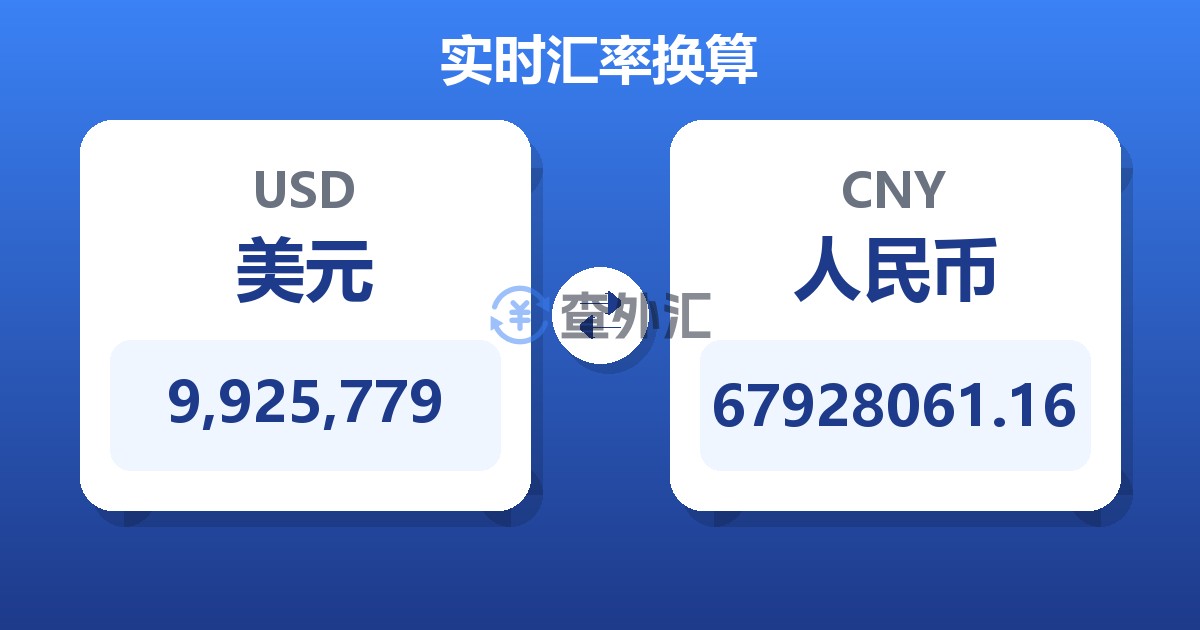 9,925,779美元兑人民币