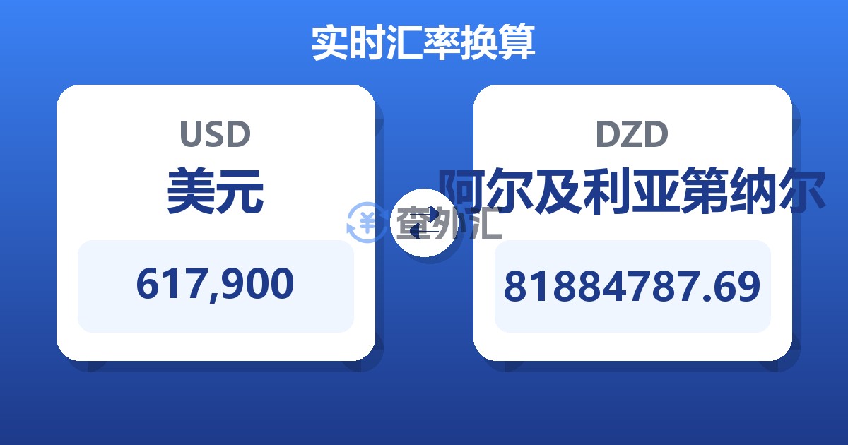 617,900美元兑阿尔及利亚第纳尔
