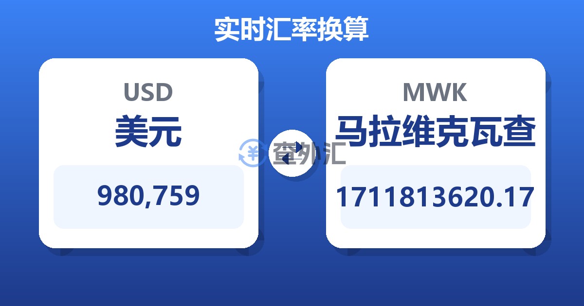 980,759美元兑马拉维克瓦查