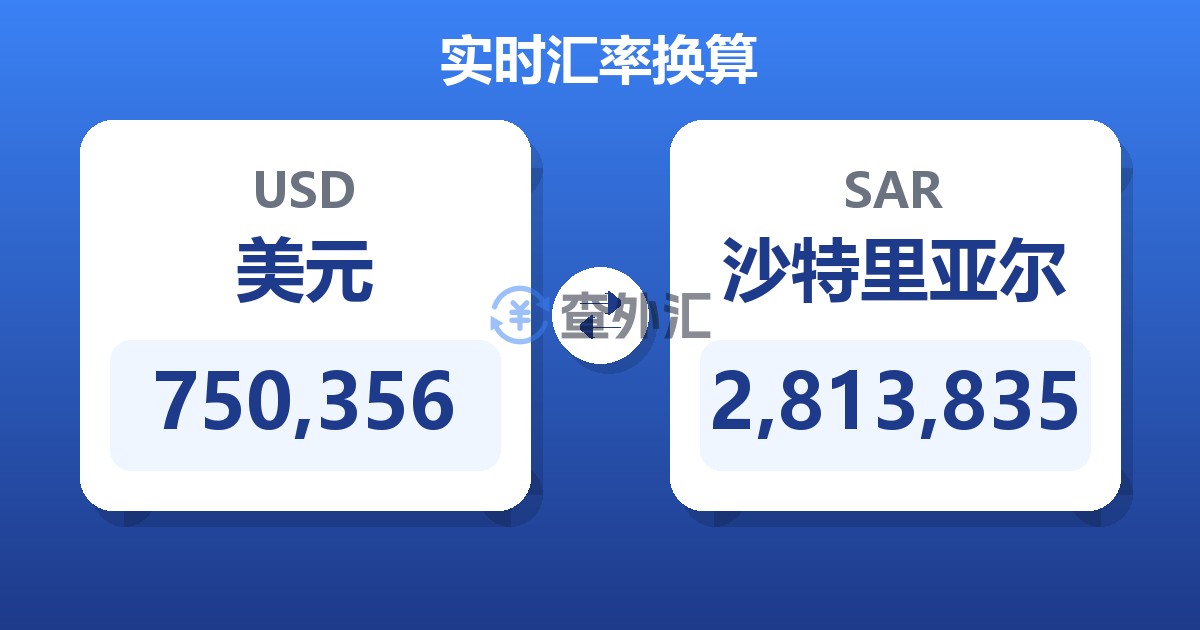 750,356美元兑沙特里亚尔